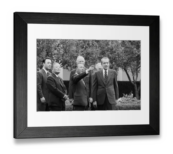 Framed Print : Kakuei Tanaka Pointing on Tour with Richard Nixon Framed Print : Kakuei Tanaka Pointing on Tour with Richard Nixon