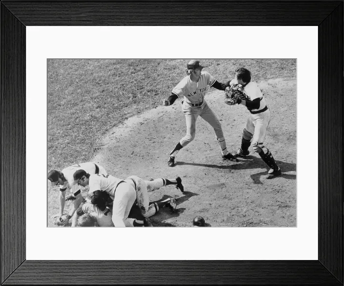 Framed Print : Yankee and Bosox Players Fighting over a Play Framed Print : Yankee and Bosox Players Fighting over a Play