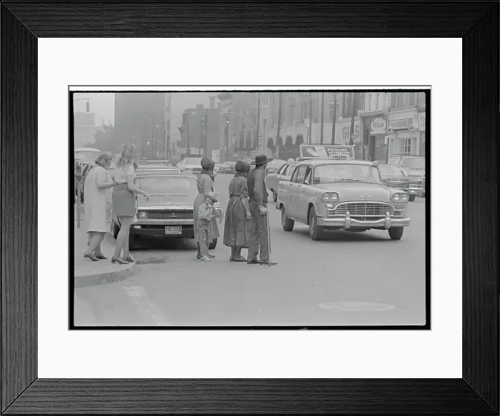 Framed Print : Amish Family Crossing City Street Framed Print : Amish Family Crossing City Street