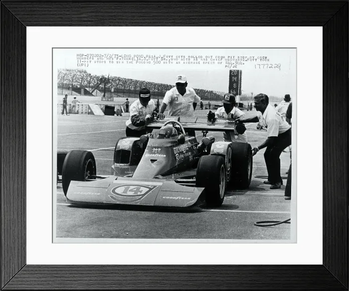 Framed Print : Crew Rolls A.J. Foyt Out From Pit Stop Framed Print : Crew Rolls A.J. Foyt Out From Pit Stop
