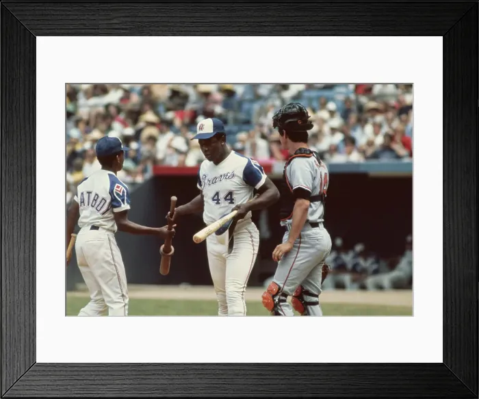 Framed Print : Hank Aaron Warming Up to Bat