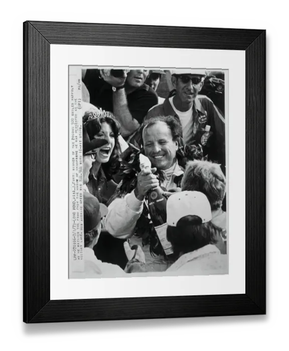 Framed Print : A.J. Foyt With Champagne After Victory Framed Print : A.J. Foyt With Champagne After Victory