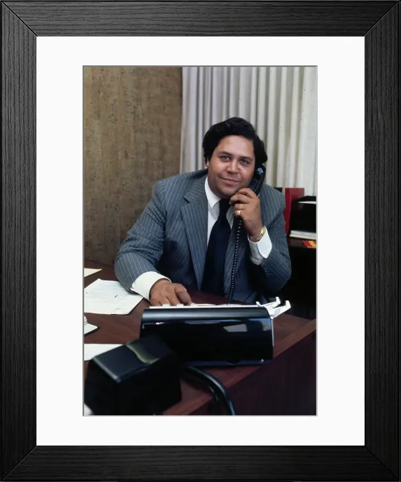 Framed Print : Maynard Jackson Talking on Telephone at His Desk Framed Print : Maynard Jackson Talking on Telephone at His Desk