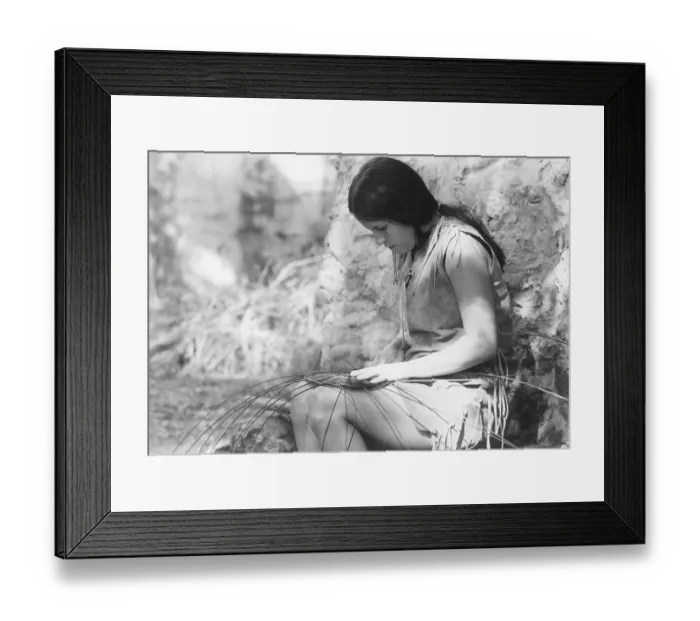 Framed Print : Young Woman Weaving on Her Lap