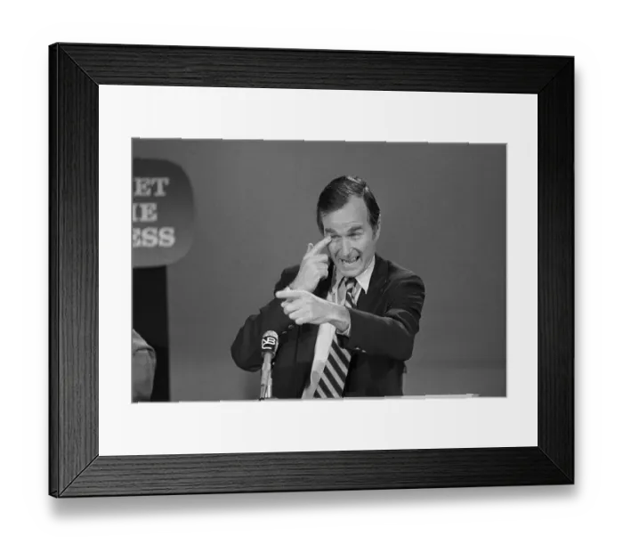 Framed Print : George Bush Pointing to His Eye Framed Print : George Bush Pointing to His Eye