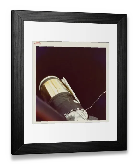 Framed Print : OWS. Close-up view of OWS showing micrometeoroid shield missing where parasol Framed Print : OWS. Close-up view of OWS showing micrometeoroid shield missing where parasol