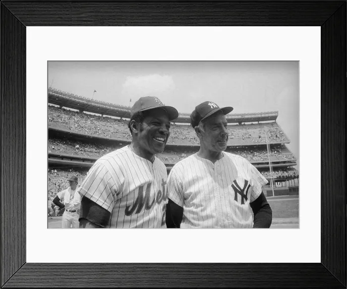 Framed Print : Willie Mays and Joe DiMaggio in Uniform and Talking Together