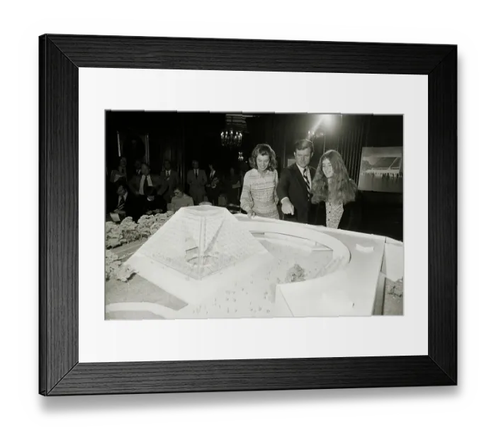 Framed Print : Kennedys Looking at Model of Kennedy Library