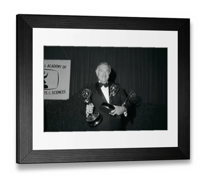 Framed Print : Walter Cronkite Carrying Three Emmy Awards Framed Print : Walter Cronkite Carrying Three Emmy Awards