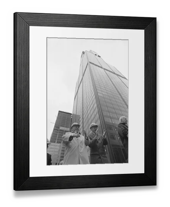 Framed Print : Richard Daley and Arthur Wood Applauding Sears Tower Completion