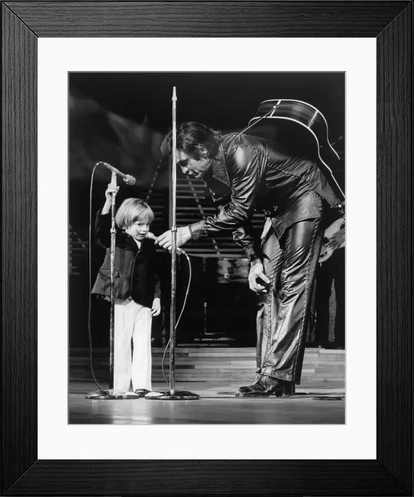 Framed Print : Johnny Cash Holding Microphone For Singing Son Framed Print : Johnny Cash Holding Microphone For Singing Son