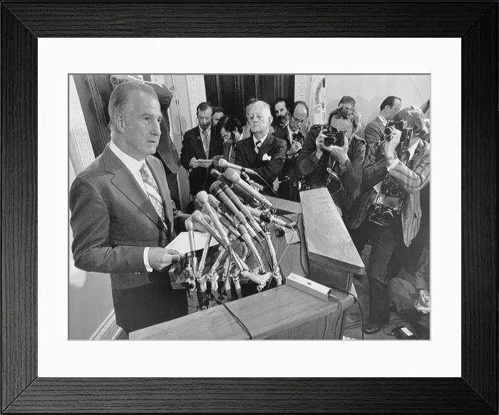 Framed Print : Spiro Agnew Speaking to Newsmen Framed Print : Spiro Agnew Speaking to Newsmen