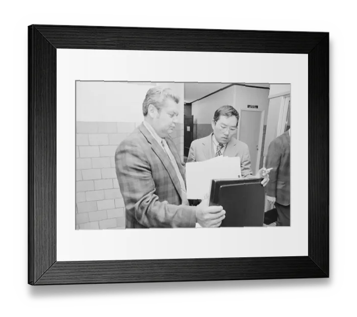 Framed Print : Attorney Peter A. Chang Jr. and Inspector Richard F. Verbrugge Checking Files Framed Print : Attorney Peter A. Chang Jr. and Inspector Richard F. Verbrugge Checking Files