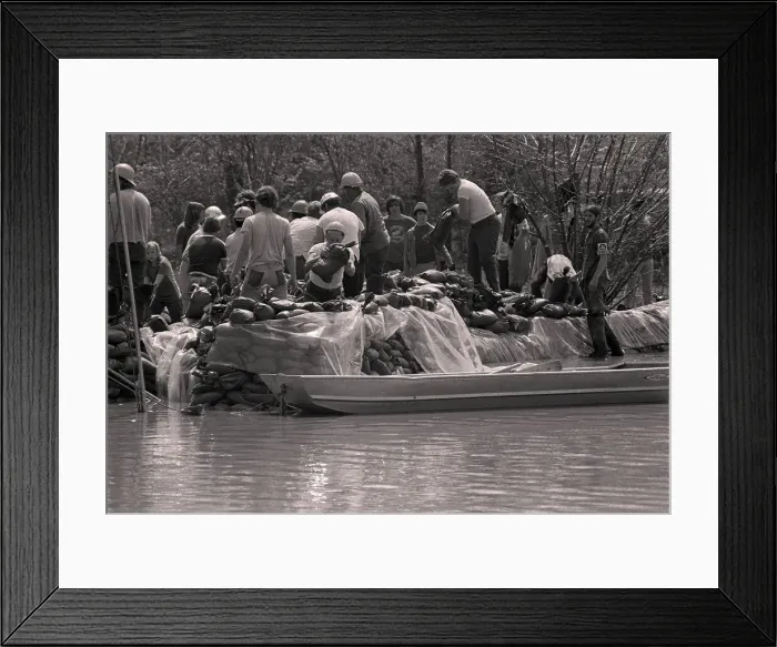 Framed Print : Sandbags Being Placed In Flood Framed Print : Sandbags Being Placed In Flood