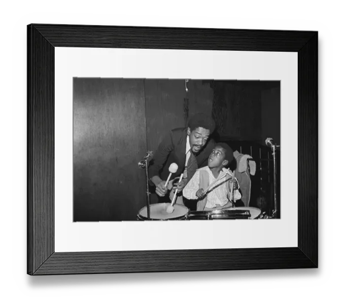 Framed Print : Bobby Seale Playing Drums with Son