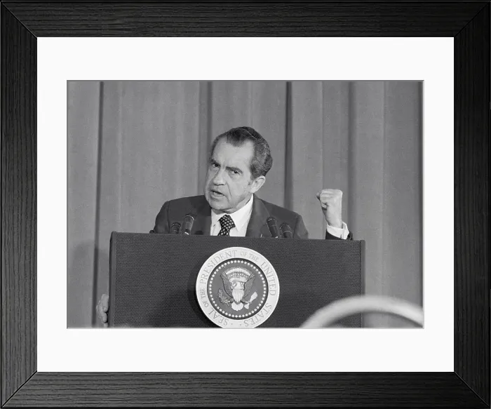 Framed Print : Richard Nixon Gesturing with a Clenched Fist Framed Print : Richard Nixon Gesturing with a Clenched Fist