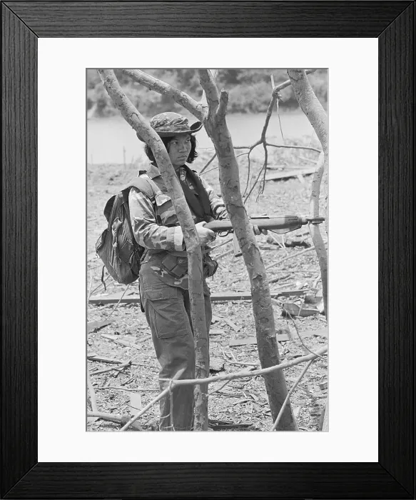Framed Print : Female Cambodian Soldier Holding Gun Framed Print : Female Cambodian Soldier Holding Gun