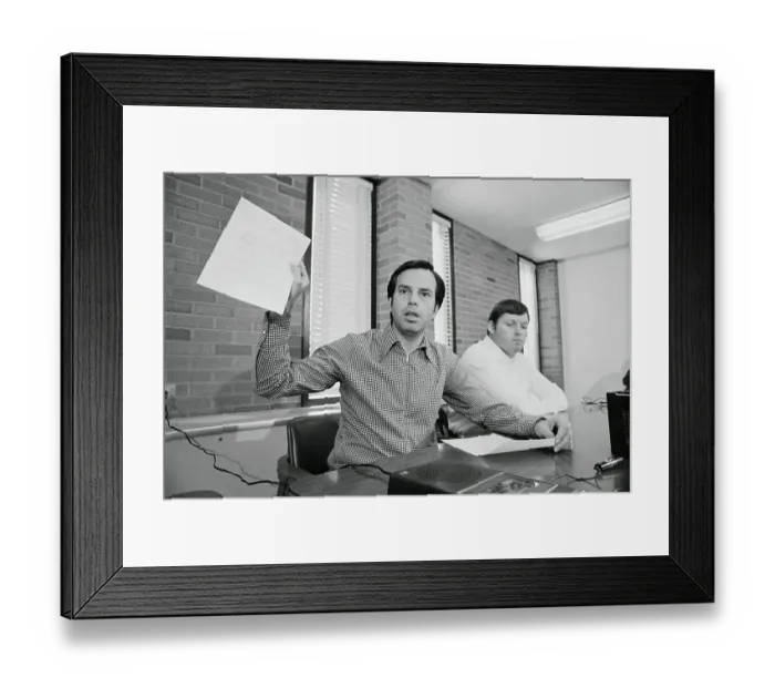 Framed Print : Stanley Pottinger Holding a Counter Proposal Framed Print : Stanley Pottinger Holding a Counter Proposal