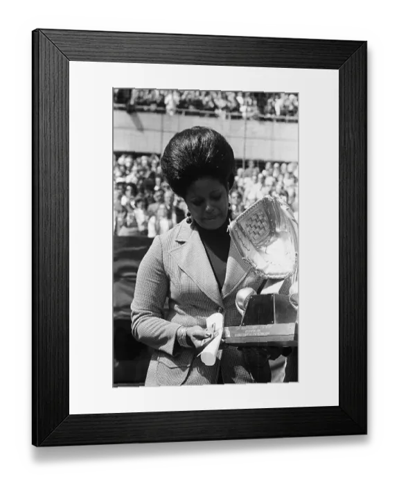 Framed Print : Vera Clemente Holding Gold Glove Award Framed Print : Vera Clemente Holding Gold Glove Award