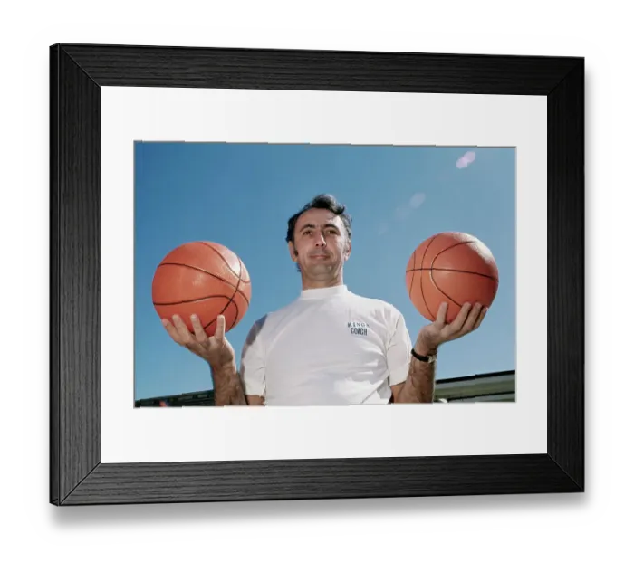 Framed Print : Coach Bob Cousy Holding Two Basketballs Framed Print : Coach Bob Cousy Holding Two Basketballs