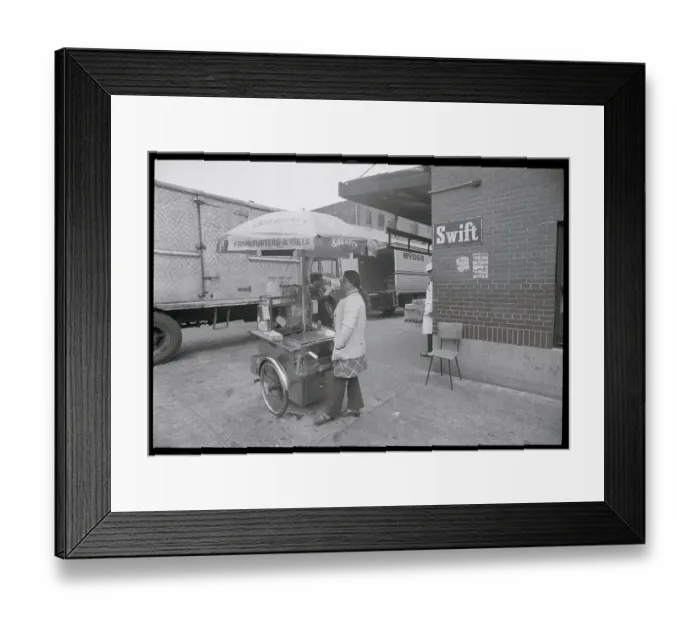 Framed Print : Hot Dog Vendor with One Customer Framed Print : Hot Dog Vendor with One Customer