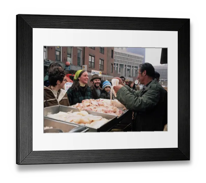 Framed Print : North End residents gather about pushcart to buy fish Framed Print : North End residents gather about pushcart to buy fish