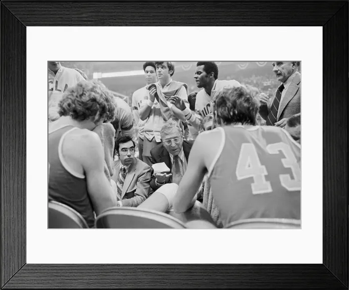 Framed Print : John Wooden Talking to His Team