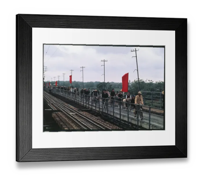 Framed Print : People Walking and Biking Across Bridge Framed Print : People Walking and Biking Across Bridge