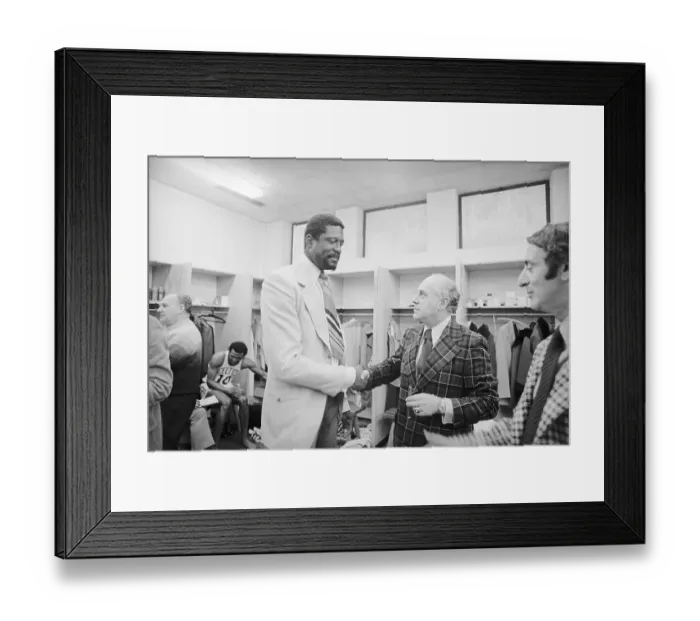 Framed Print : Arnold Auerbach Shaking Hands with Bill Russell Framed Print : Arnold Auerbach Shaking Hands with Bill Russell
