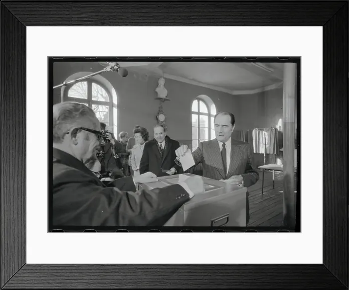 Framed Print : Francois Mitterrand Casting a Ballot