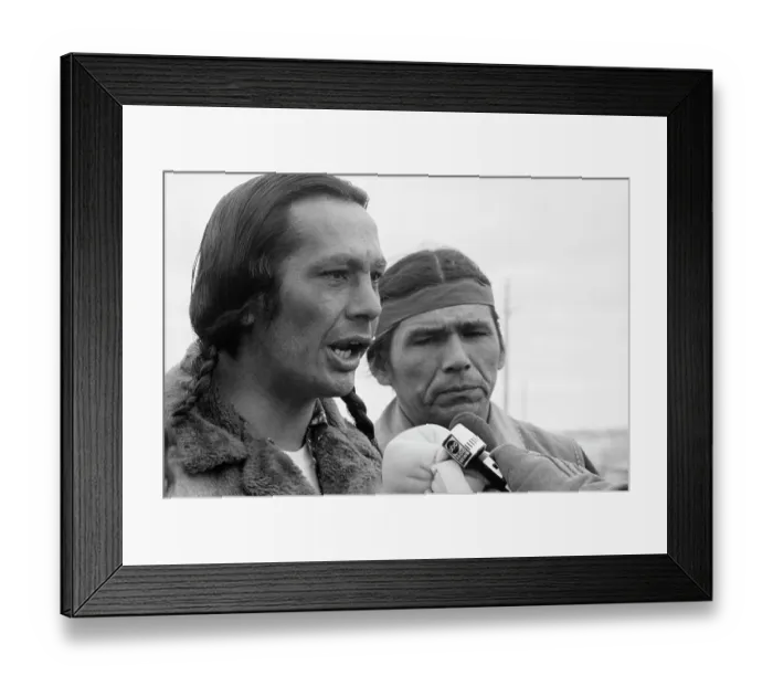 Framed Print : Russell Means and Dennis Banks Speaking to Reporters Framed Print : Russell Means and Dennis Banks Speaking to Reporters