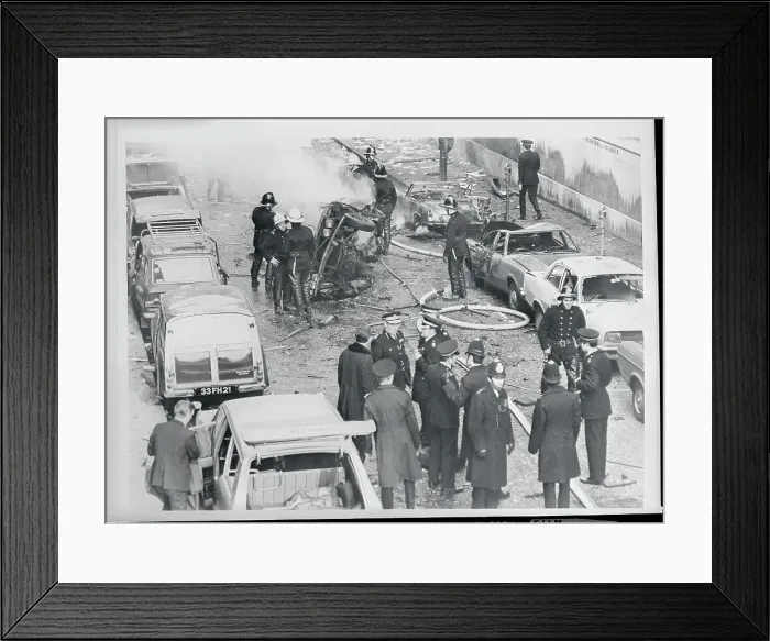Framed Print : Firemen Extinguishing Burning Cars Framed Print : Firemen Extinguishing Burning Cars