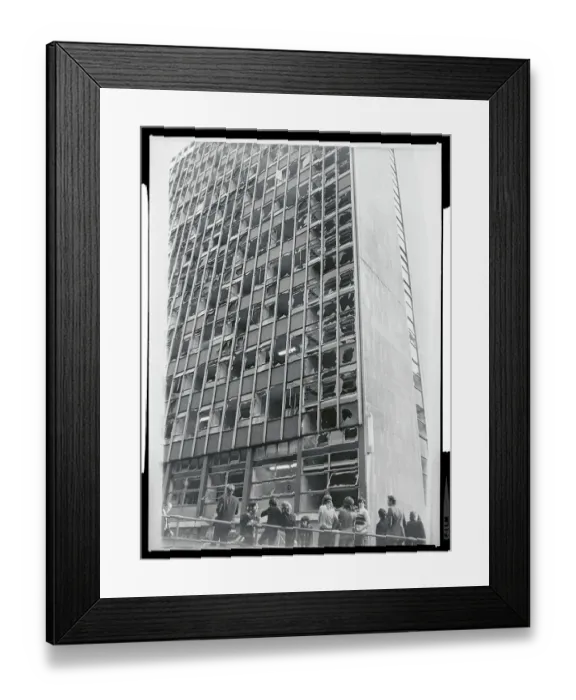Framed Print : Office Building with Shattered Windows Framed Print : Office Building with Shattered Windows