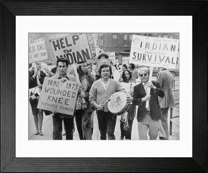 Framed Print : Native Americans Marching with Signs Framed Print : Native Americans Marching with Signs