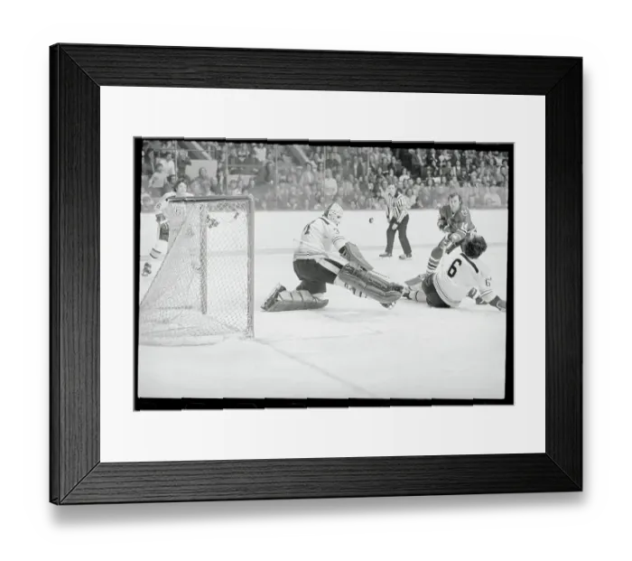 Framed Print : Jacques Plante Blocking a Shot