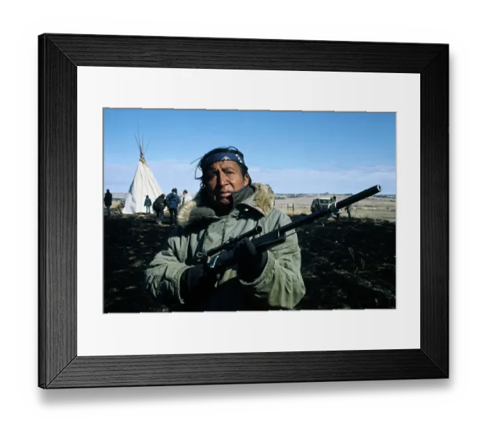 Framed Print : American Indian Movement Member Posing with Rifle Framed Print : American Indian Movement Member Posing with Rifle