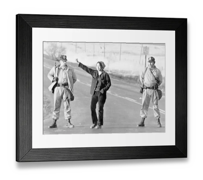 Framed Print : Female Protester Raises Fist During the Wounded Knee Occupation of 1973 Framed Print : Female Protester Raises Fist During the Wounded Knee Occupation of 1973