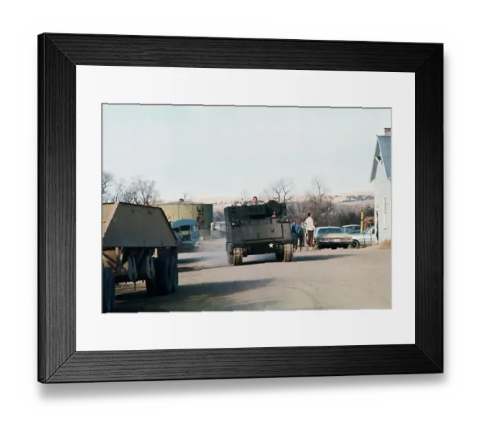 Framed Print : Armored Vehicles Arriving at Wounded Knee Standoff Framed Print : Armored Vehicles Arriving at Wounded Knee Standoff