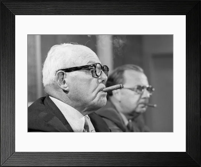 Framed Print : George Meany Smoking a Cigar Framed Print : George Meany Smoking a Cigar