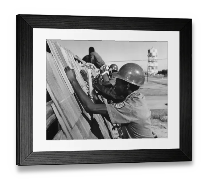 Framed Print : Job Corps Workers Shingling Dorm in Texas
