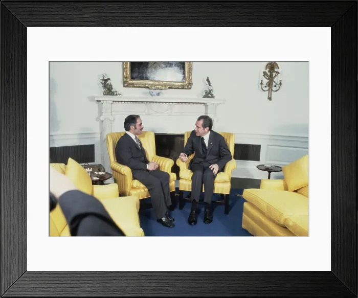 Framed Print : Jordan's King Hussein talks with President Richard Nixon Framed Print : Jordan's King Hussein talks with President Richard Nixon