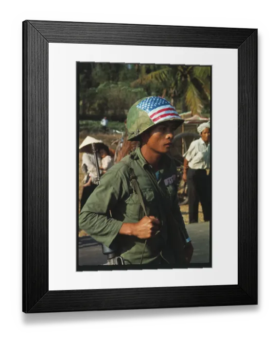 Framed Print : American Soldier Guarding Refugees Framed Print : American Soldier Guarding Refugees