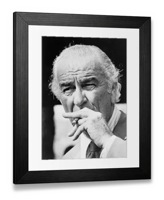 Framed Print : Lyndon Johnson Smoking a Cigar Framed Print : Lyndon Johnson Smoking a Cigar