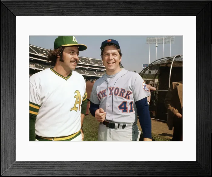 Framed Print : James Catfish Hunter and Tom Seaver on Baseball Field