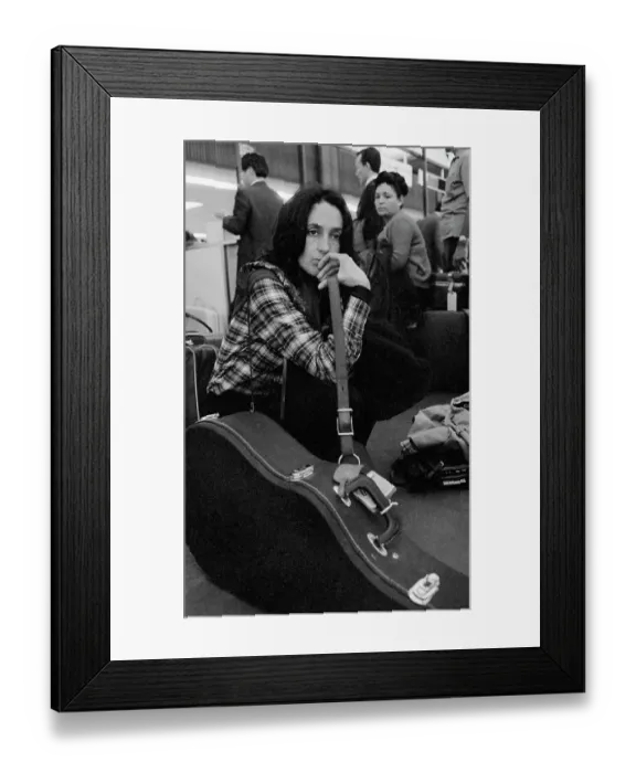 Framed Print : Joan Baez in Airport with Guitar Framed Print : Joan Baez in Airport with Guitar