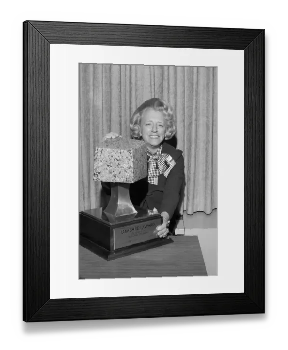 Framed Print : Marie Lombardi Holding Vince Lombardi Trophy