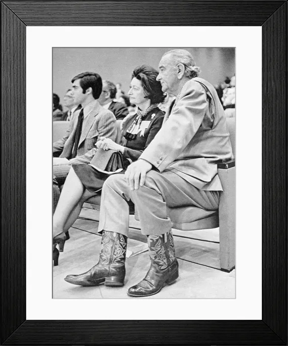 Framed Print : Pres. Johnson And Wife Listen To Address Framed Print : Pres. Johnson And Wife Listen To Address