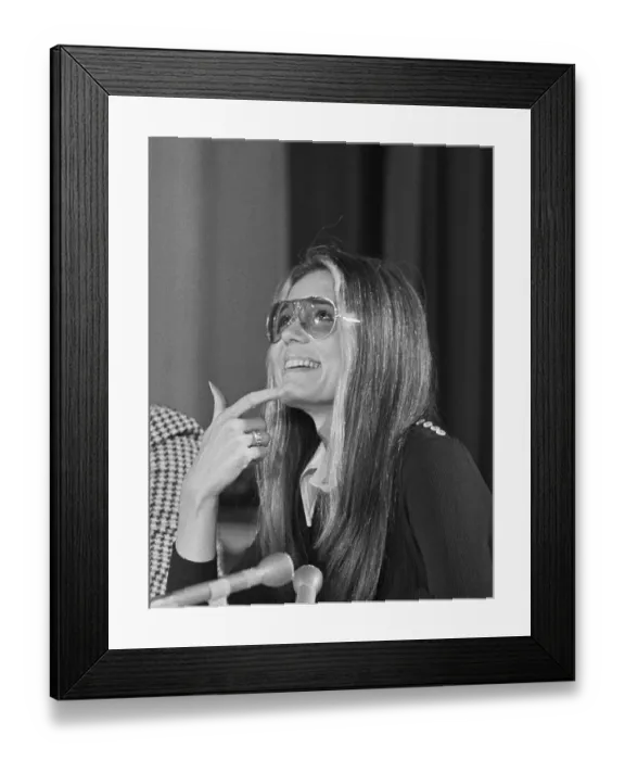 Framed Print : Gloria Steinem at a Press Conference Framed Print : Gloria Steinem at a Press Conference