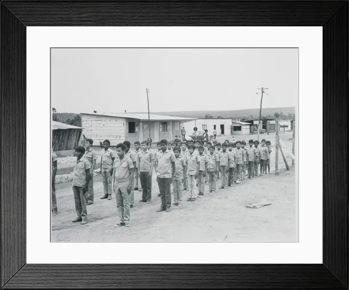 Framed Print : Orphans in Formation Outside Building Framed Print : Orphans in Formation Outside Building