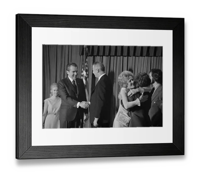 Framed Print : Nixon and Agnew Shaking Hands While Wives Hugging Framed Print : Nixon and Agnew Shaking Hands While Wives Hugging
